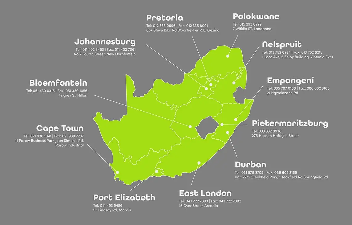 Map of Interspares branches in South Africa
